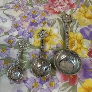 Vintage Birdhouse‎ Pewter Measuring Spoons Set of 3 Birds Kitchen Decor
